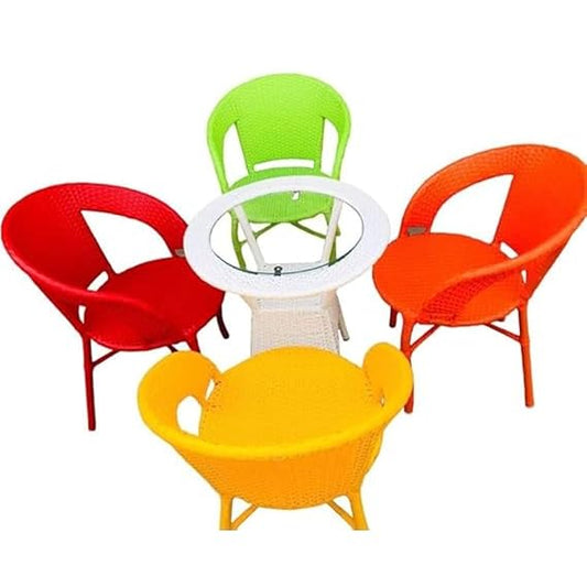 Craft Furniture D-12 Chairs Table Set 4+1 Wicker Patio Furniture Sets 4 Chair and 1 Table for Garden Balcony Bedroom Powder Coated Frame Uv Protected Wicker 4 Chair 1 Table Set (OFFWHITE)