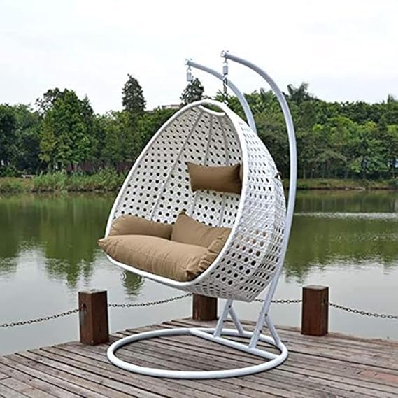 Craft Double White Basket with Curve Stand with Brown Cushion & Hook for Adults & Kids, Outdoor, Indoor, Balcony
