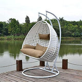 Craft Double White Basket with Curve Stand with Brown Cushion & Hook for Adults & Kids, Outdoor, Indoor, Balcony
