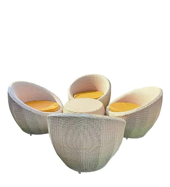 Craft Designer Outdoor Wicker Furniture Set - Chair and Table Set for Garden, Balcony, Terrace, Poolside, or Patio - All-Weather Rattan Seating (Apple Chair Beige + Yellow, 4+1)