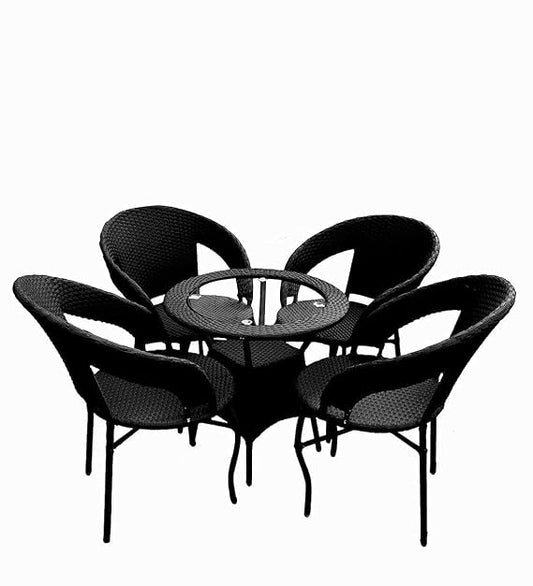 Craft Patio D-8 Patio|Indoor| Outdoor| Living Room | Balcony | Garden |(4 Chair + 1 Table)|Furniture Set |Coffee Chair Set|Color-Black