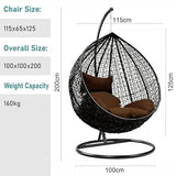 Craft Wicker Rattan Wrought Iron Single Seater Swing Chair with Stand for Adults|Garden & Outdoor Hammock with Cushions for Kids|Hanging Chair (Black+D.Brown)