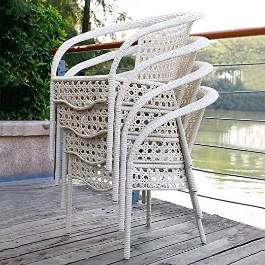 D-8 Wicker Outdoor Furniture Set | 4 Chairs with 1 Table | Garden | Balcony | Patio | Coffee Area | White Orange