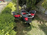 Outdoor D-8 Chairs Table Set 4+1 Wicker Patio Furniture Sets 4 Chair and 1 Table with Cushions for Garden Balcony Bedroom Powder Coated Frame Uv Protected Wicker (Black_STR_RED_Cushion)