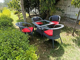 Outdoor D-8 Chairs Table Set 4+1 Wicker Patio Furniture Sets 4 Chair and 1 Table with Cushions for Garden Balcony Bedroom Powder Coated Frame Uv Protected Wicker (Black_STR_RED_Cushion)