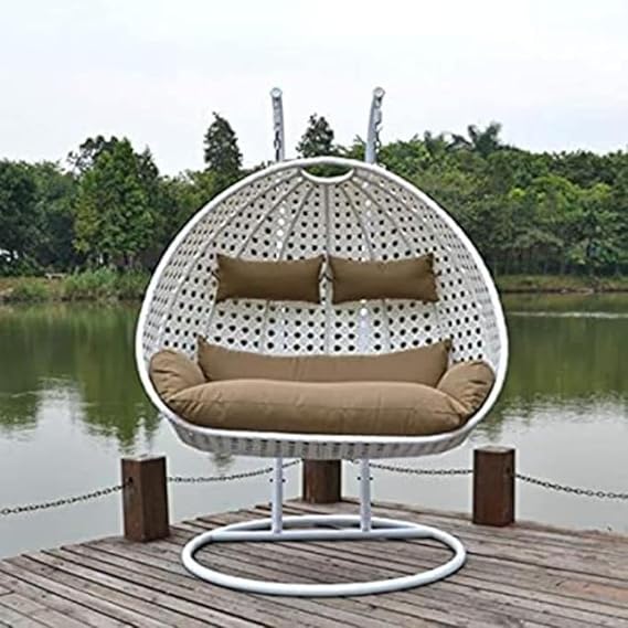 Craft Double White Basket with Curve Stand with Brown Cushion & Hook for Adults & Kids, Outdoor, Indoor, Balcony
