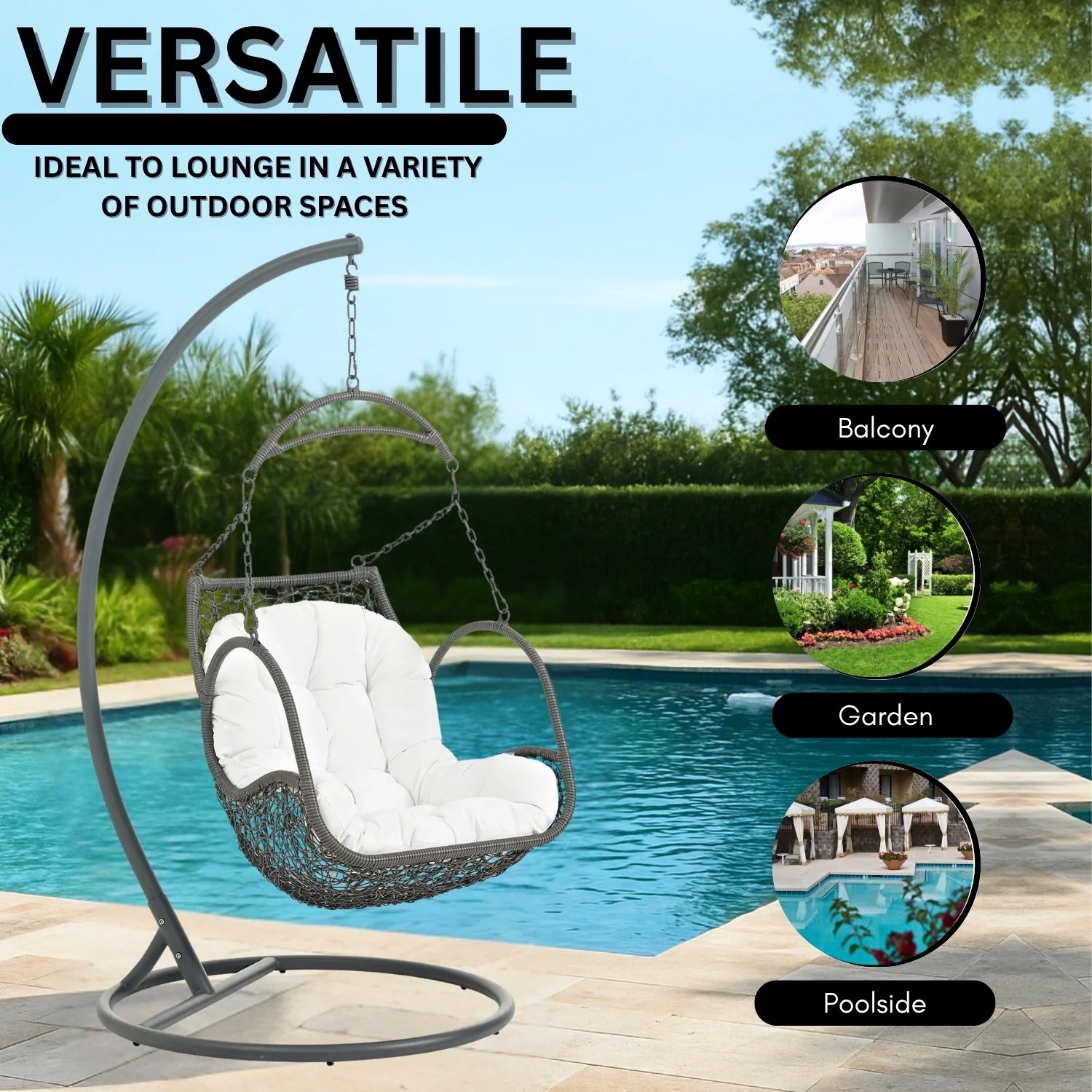 Outdoor Rattan Wicker Hanging Swing Chair with Cushion