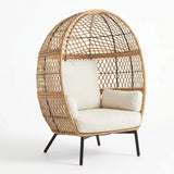 Outdoor Beige Rattan Wicker Lounge Egg Chair