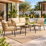 Outdoor Garden Balcony Sofa Set 2 Seater , 2 Single Seater 1 Center Table Braided and Rope