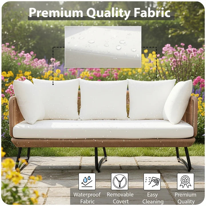 Outdoor Sofa Set 3 Seater, 2 Single seater,2 Ottoman(Beige) Braided and Rope