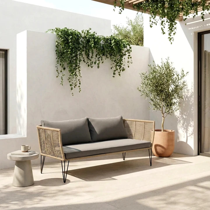 Outdoor Sofa 2 Seater (Beige) Braided & Rope