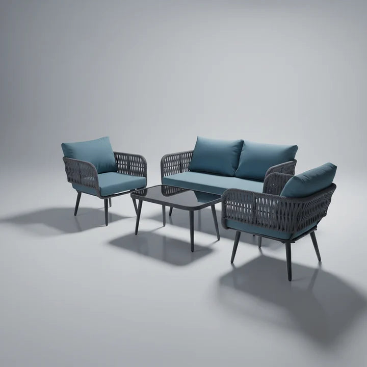 Outdoor Garden Balcony Sofa Set 2 Seater , 2 Single Seater 1 Center Table Set (Grey) Braided and Rope