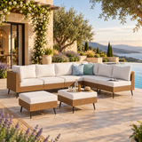 Outdoor Sofa Set 6 Seater and with 2 Ottoman Set (Beige)