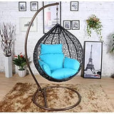 Craft Single Seater Swing Chair with Stand & Cushion Outdoor/Indoor/Balcony/Garden/Patio/Powder Coated Frame/UV Protected Wicker(Black & Sky Blue)