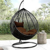 Craft Wicker Rattan Wrought Iron Single Seater Swing Chair with Stand for Adults|Garden & Outdoor Hammock with Cushions for Kids|Hanging Chair (Black+D.Brown)