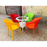 Craft Furniture D-12 Chairs Table Set 4+1 Wicker Patio Furniture Sets 4 Chair and 1 Table for Garden Balcony Bedroom Powder Coated Frame Uv Protected Wicker 4 Chair 1 Table Set (OFFWHITE)