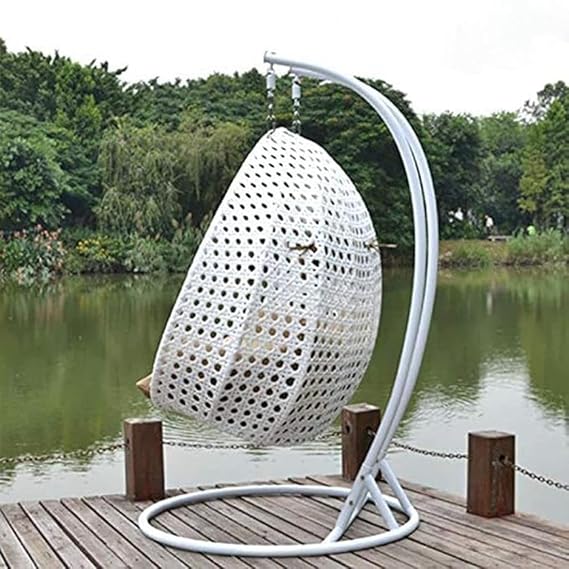 Craft Double White Basket with Curve Stand with Brown Cushion & Hook for Adults & Kids, Outdoor, Indoor, Balcony