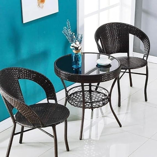 Craft Furniture D-12 Wicker Patio Furniture Sets for Garden Balcony Outdoor Coffee 2Chair with 1Table Set|Cushion|Powder Coated|UV Protected |Conversation Set(Black)
