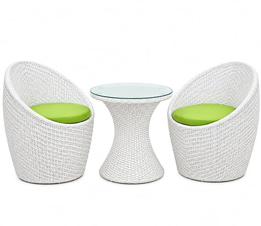 Nest Outdoor Wicker Furniture Set | 2 Chairs with 1 Table | Garden | Balcony | Terrace | Patio | Coffee Area | White Green