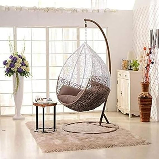 Craft Single Seater Metal Swing Chair with Stand & Cushion & Hook,Outdoor Indoor,Balcony, Garden, Patio Home Improvement(Stand-Brown,Basket White/Brown, Cushion-Brown)