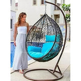 Craft Single Seater Swing Chair with Stand & Cushion Outdoor/Indoor/Balcony/Garden/Patio/Powder Coated Frame/UV Protected Wicker(Black & Sky Blue)