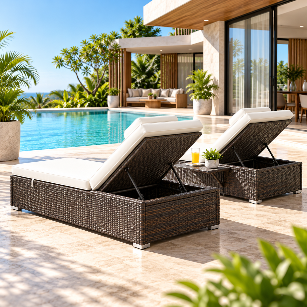 Outdoor Swimming Poolside Lounger Set of 2 (Brown)