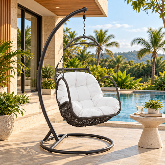 Outdoor Rattan Wicker Hanging Swing Chair with Cushion
