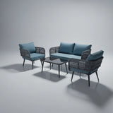 Outdoor Garden Balcony Sofa Set 2 Seater , 2 Single Seater 1 Center Table Set (Grey) Braided and Rope