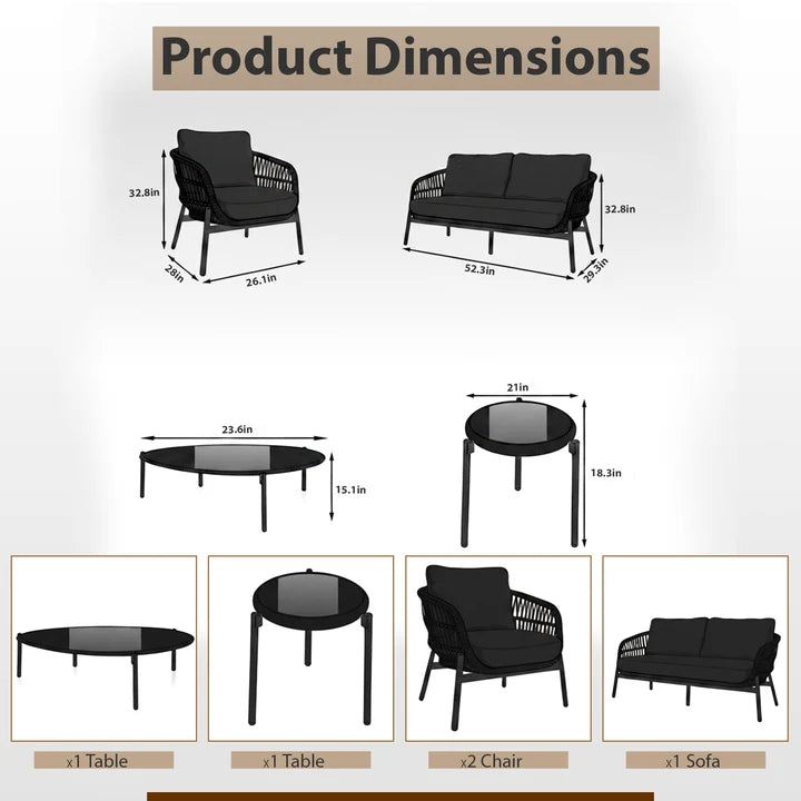 Outdoor Garden Balcony Sofa Set 2 Seater , 2 Single Seater 2 Center Table Set Braided and Rope