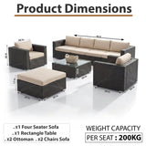 Outdoor Garden Balcony Sofa Set 4 Seater, 2 Single Seater with 2 ottoman and 1 Center Table Set (Brown)