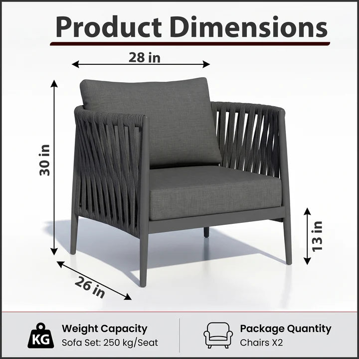 Outdoor Garden Balcony Sofa Set 2 Single seater Set (Dark Grey)