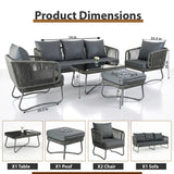 Outdoor Garden Balcony Sofa Set 3 Seater, 2 Single Seater 1 Ottoman and 1 Center Table Set Braid & Rope (Grey)