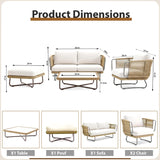 Outdoor Sofa Set 2 Seater, 2 Single seater and 1 Center Table with ottoman (Beige) Braided & Rope