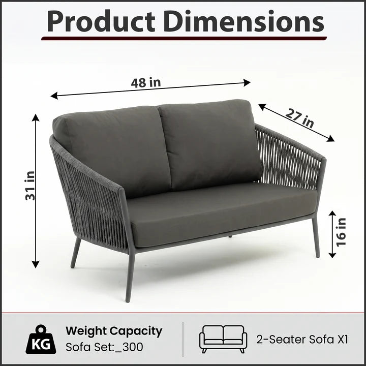 Outdoor Sofa Set 2 Seater (Grey) Braided & Rope
