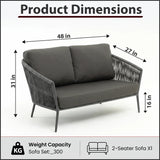 Outdoor Sofa Set 2 Seater (Grey) Braided & Rope