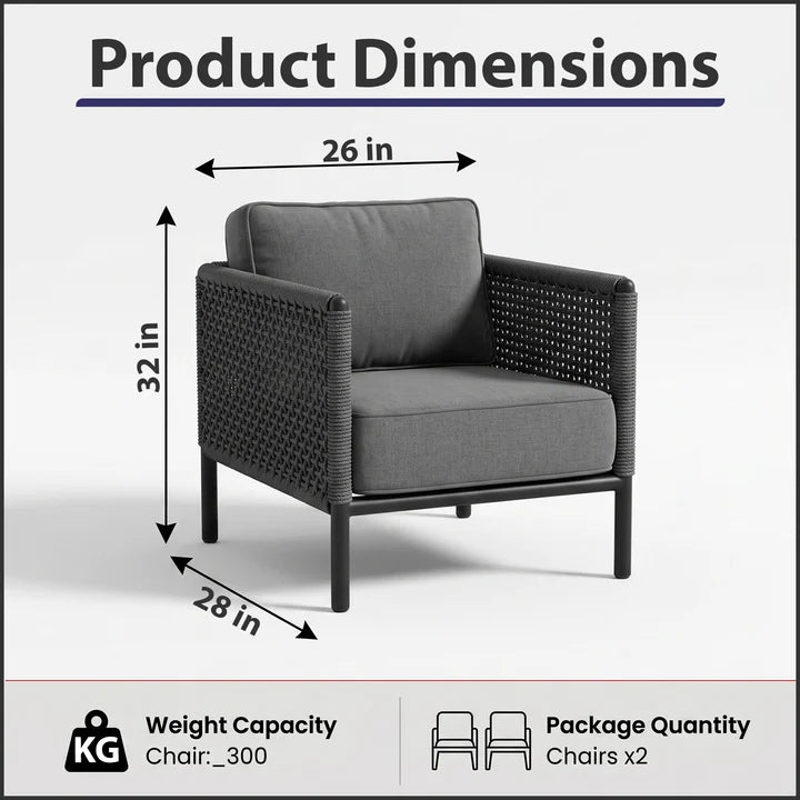 Outdoor Sofa Set 2 Single seater (Grey) Braided & Rope