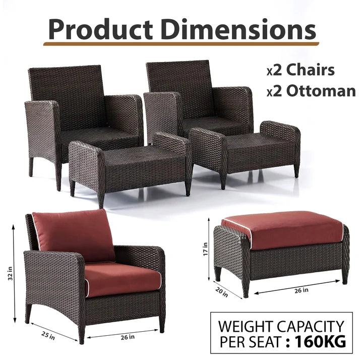 Outdoor Sofa Set 2 Single seater with 2 ottoman (Brown)