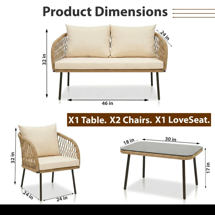 Outdoor Garden Balcony Sofa Set 2 Seater , 2 Single Seater 1 Center Table Braided and Rope