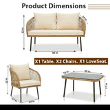 Outdoor Garden Balcony Sofa Set 2 Seater , 2 Single Seater 1 Center Table Braided and Rope