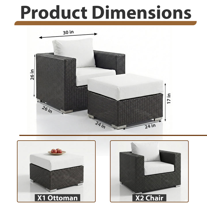 Manward Outdoor Sofa Set 2 Single seater and 1 Ottoman (Brown + White)
