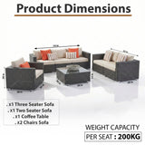 Outdoor Garden Balcony Sofa Set 3 Seater, 2 Seater With 2 Single Seater and 1 Center Table With 1 Side Table Set (Brown)