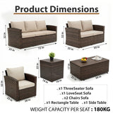 Outdoor Garden Balcony Sofa Set 3 Seater, 2 Seater With 2 Single Seater and 1 Center Table With 1 Side Table Set (Brown)