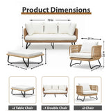 Outdoor Sofa Set 3 Seater, 2 Single seater,2 Ottoman(Beige) Braided and Rope