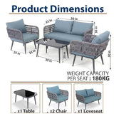 Outdoor Garden Balcony Sofa Set 2 Seater , 2 Single Seater 1 Center Table Set (Grey) Braided and Rope