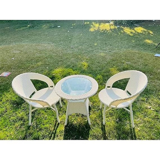 Craft Furniture Designer Patio Chair Set for Garden|| Balcony|| Terrace|| Coffee|| Patio ||Wicker Seating Chair and Table Set Outdoor Furniture (D-12 White with 2Chair with 1Table