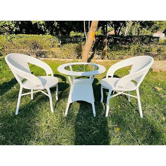 Craft Furniture Designer Patio Chair Set for Garden|| Balcony|| Terrace|| Coffee|| Patio ||Wicker Seating Chair and Table Set Outdoor Furniture (D-12 White with 2Chair with 1Table