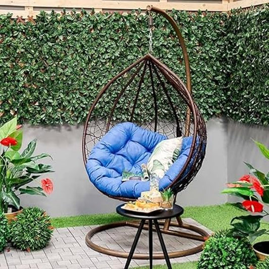MANWARD Outdoor Protected Swing with Brown Frame & Blue Cushion