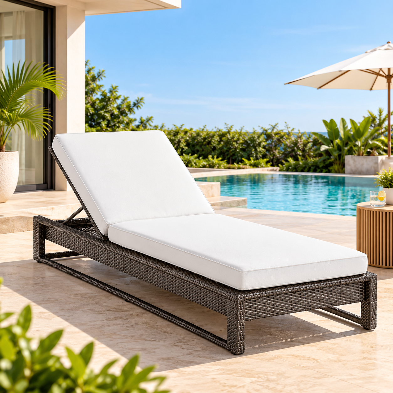 Outdoor Swimming Poolside Lounger (Brown)