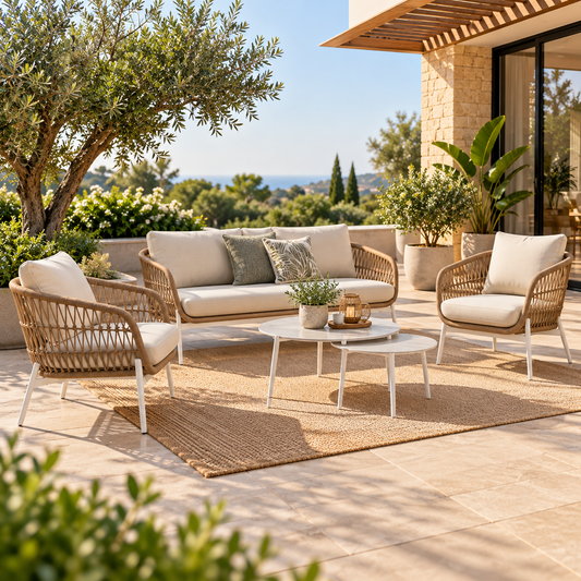 Outdoor Garden Balcony Sofa Set 2 Seater , 2 Single Seater 2 Center Table Set Braided and Rope
