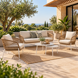 Outdoor Garden Balcony Sofa Set 2 Seater , 2 Single Seater 2 Center Table Set Braided and Rope